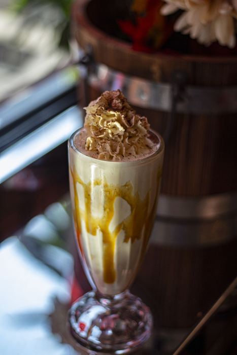 A boozy milkshake with caramel drizzle