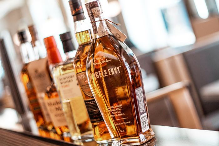 Bottles lined up along the back bar