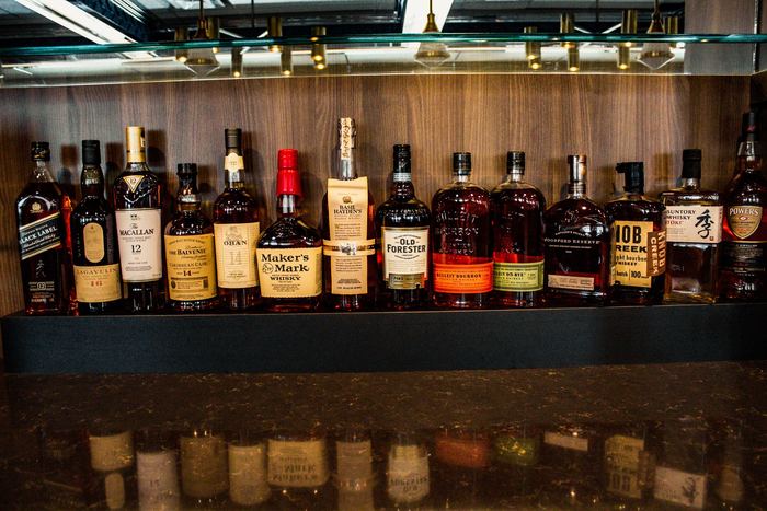 The bourbon shelf behind the bar