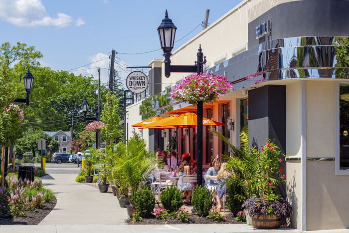 Looking down Main Street toward the restaurant