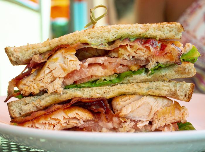 Close-up of the salmon BLT